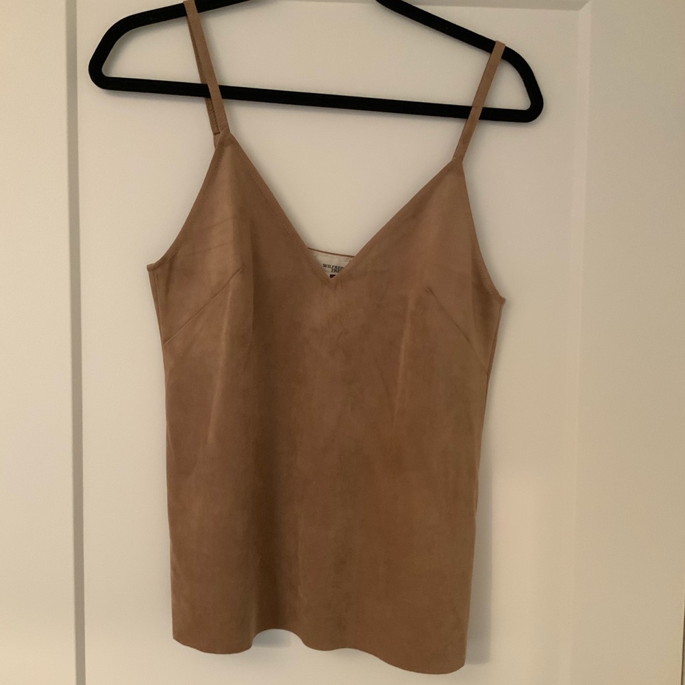 Wilfred Tan Suede V-Neck Spaghetti Strap Tank